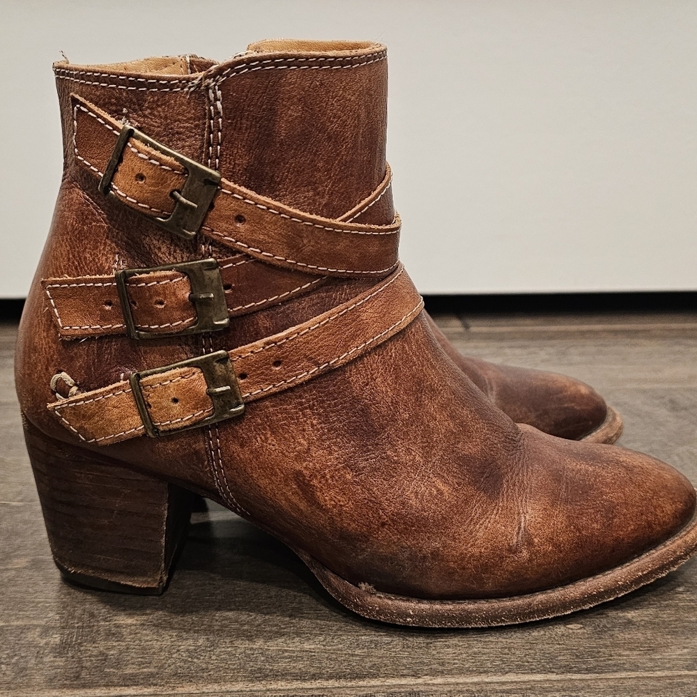 Bed Stu Begin Women's Cognac Dip Dye Leather Buckle Cobbler Ankle Boots Sz 7 - Picture 7 of 11